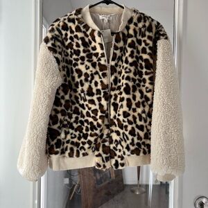 Miracle faux fur leopard bomber with Sherpa sleeves